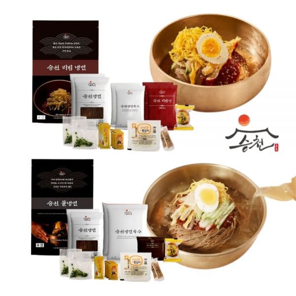 물냉면·비빔냉면 풀세트 형태의 냉면 밀키트 구성