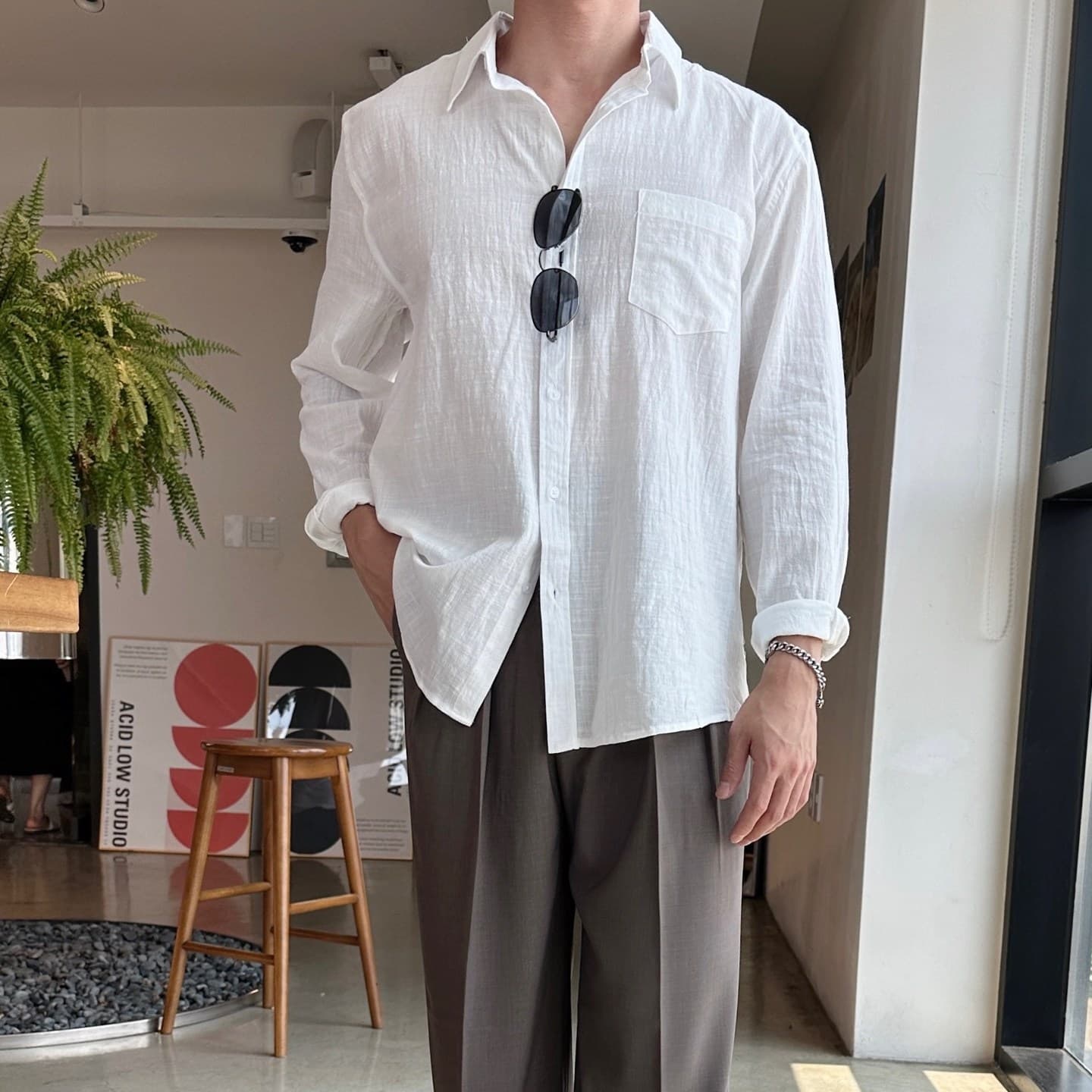 여름 오버핏 루즈핏 흰색 린넨 셔츠 휴양지 바캉스 룩